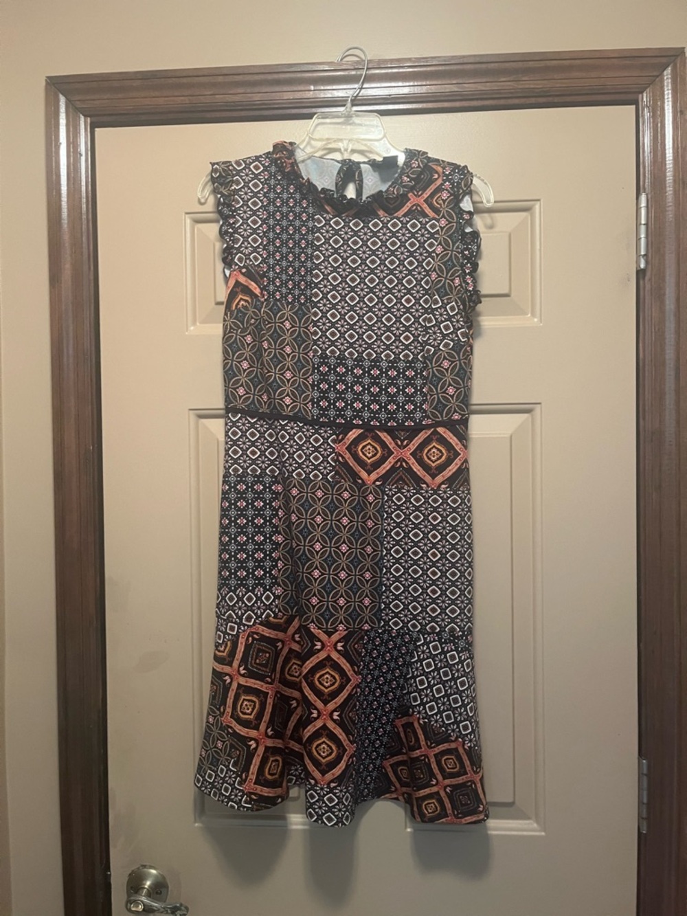 Enfocus Studio Black and Orange Patchwork Midi Dress